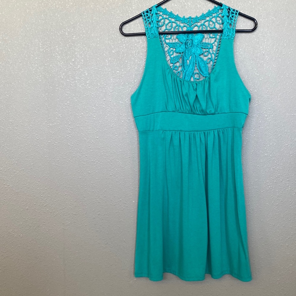 Sleeveless Embroidered Lace Teal Dress Size Medium